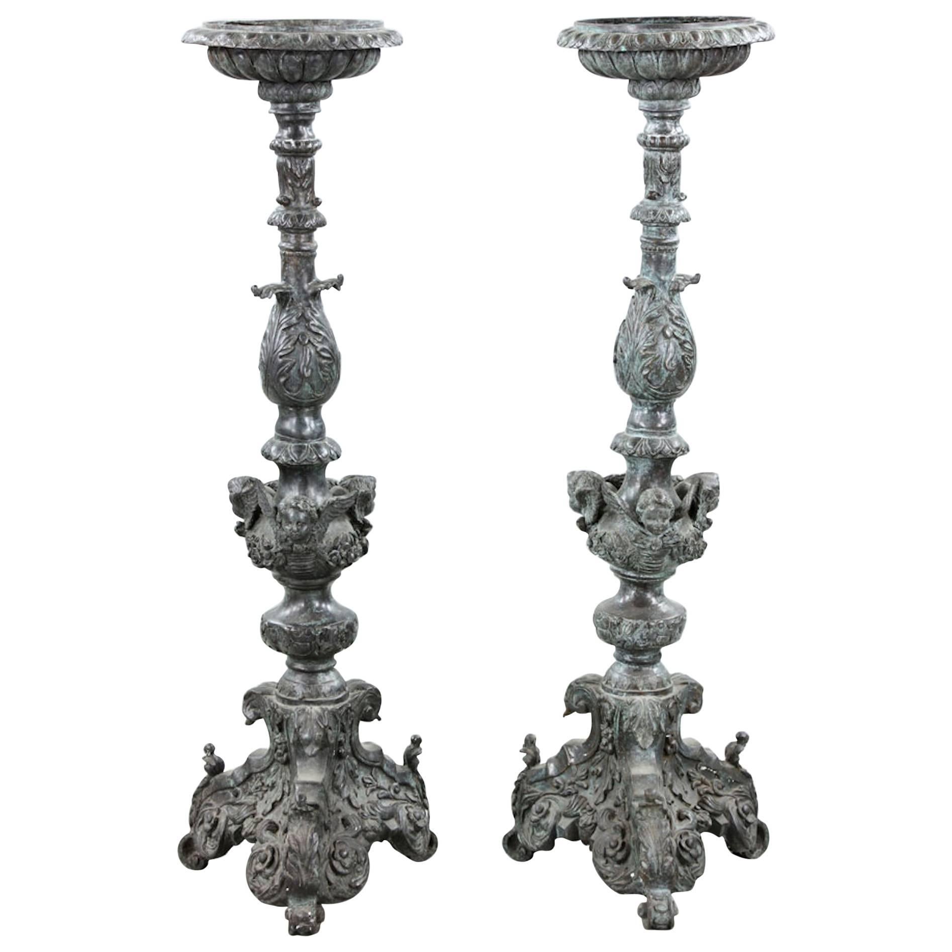 Pair of 19th Century Renaissance Revival Bronze Torchieres For Sale