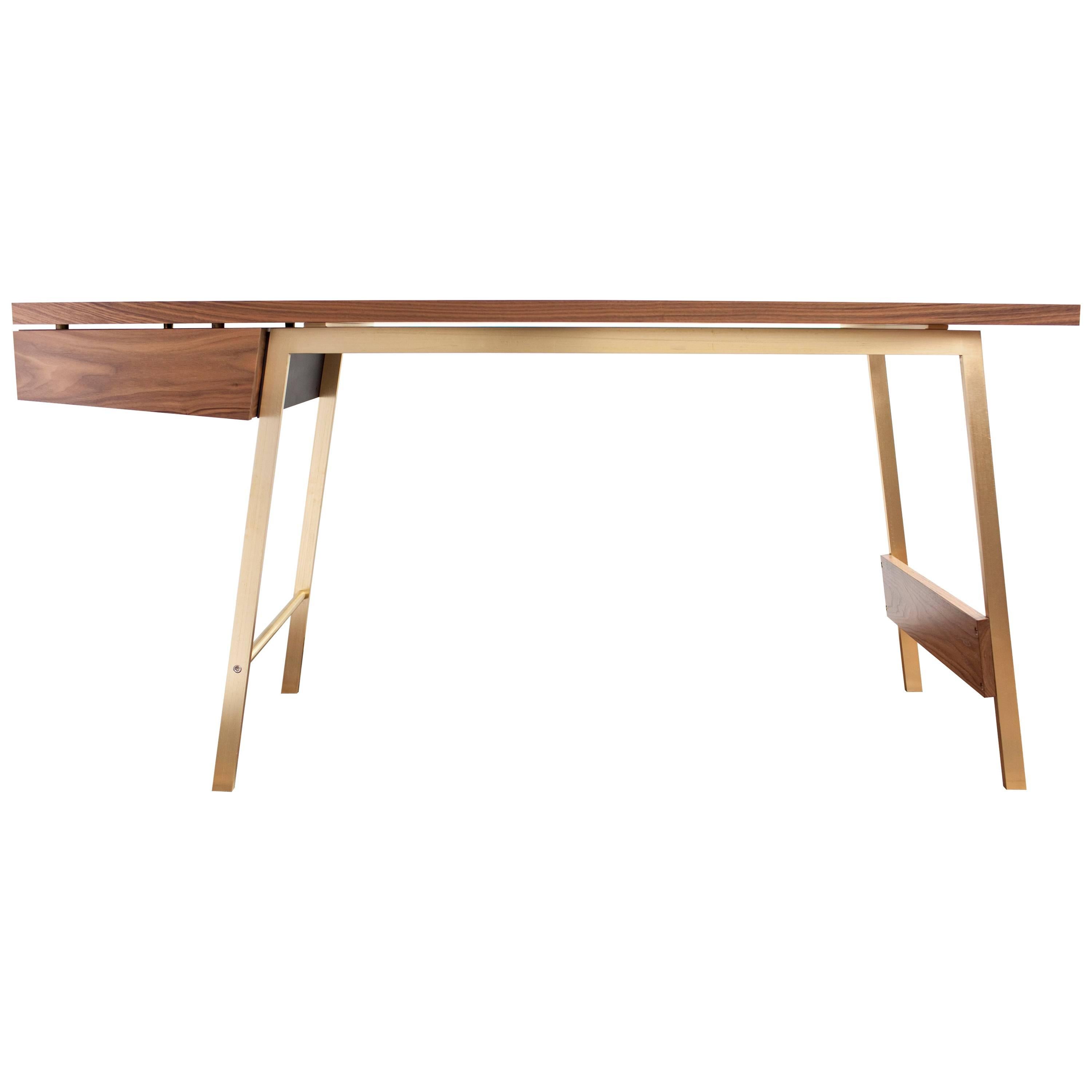 AD7, Solid Walnut and Bronze Desk with Pencil Drawer