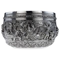 Antique Exceptional Burmese Solid Silver Handcrafted Bowl, circa 1880