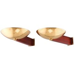 Pair of Art Deco Brass and Mahogany Wall Lights by Eckart Muthesius