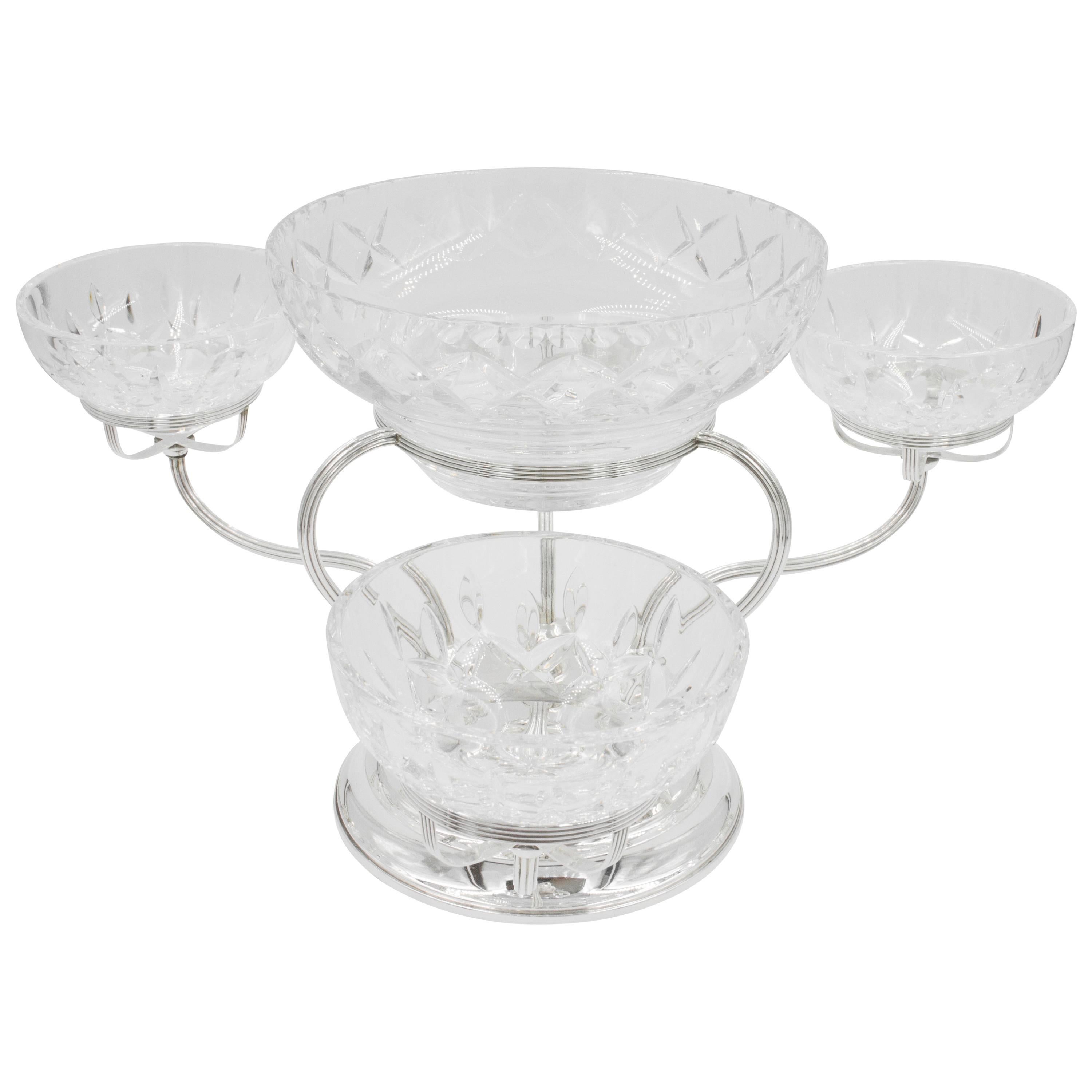 Epergne aus Sterlingsilber und Kristall im Angebot