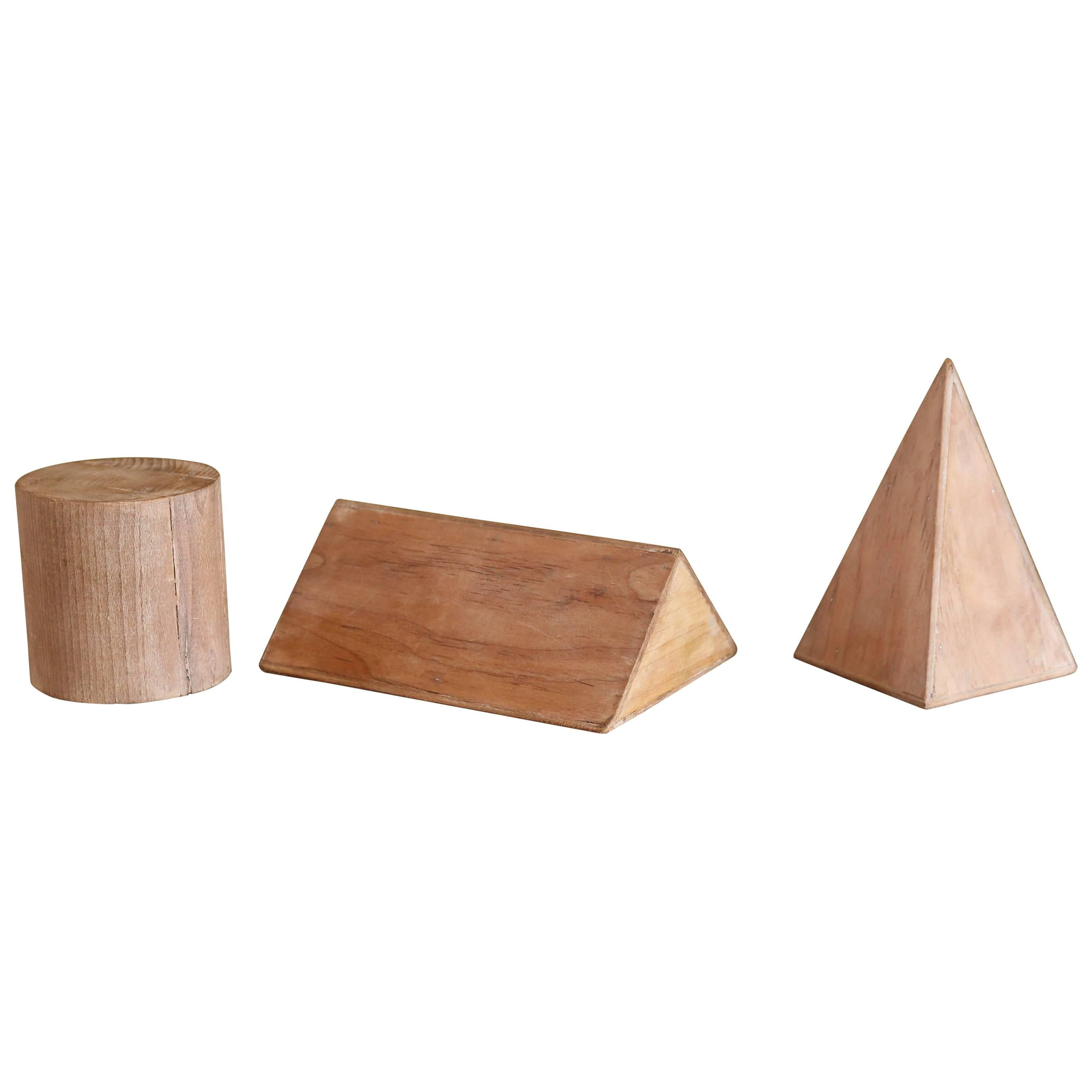 Set of Three Handcrafted Wood Geometric Teaching Forms from Belgium, circa 1920