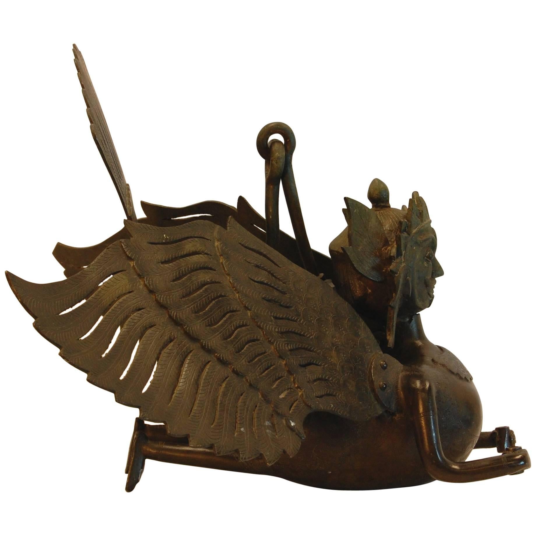 19th Century Hanging Bronze Winged Garuda Incense Burner For Sale