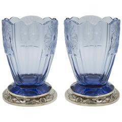 Vintage Sterling and Crystal Spanish Art Deco Vases