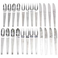 Set of Vintage 24 Modernist Stainless Steel Carl Aubock Attributed Flatware Set 12