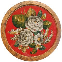 Framed Victorian, 19th Century Circular Floral Needlepoint on a Low Base 5