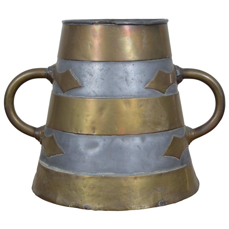French Brass and Pewter Arts and Craft Bucket, circa 1900 For Sale at