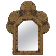 Dutch or English Arts & Crafts, Queen Anne Style Upholstered Mirror, circa 1900