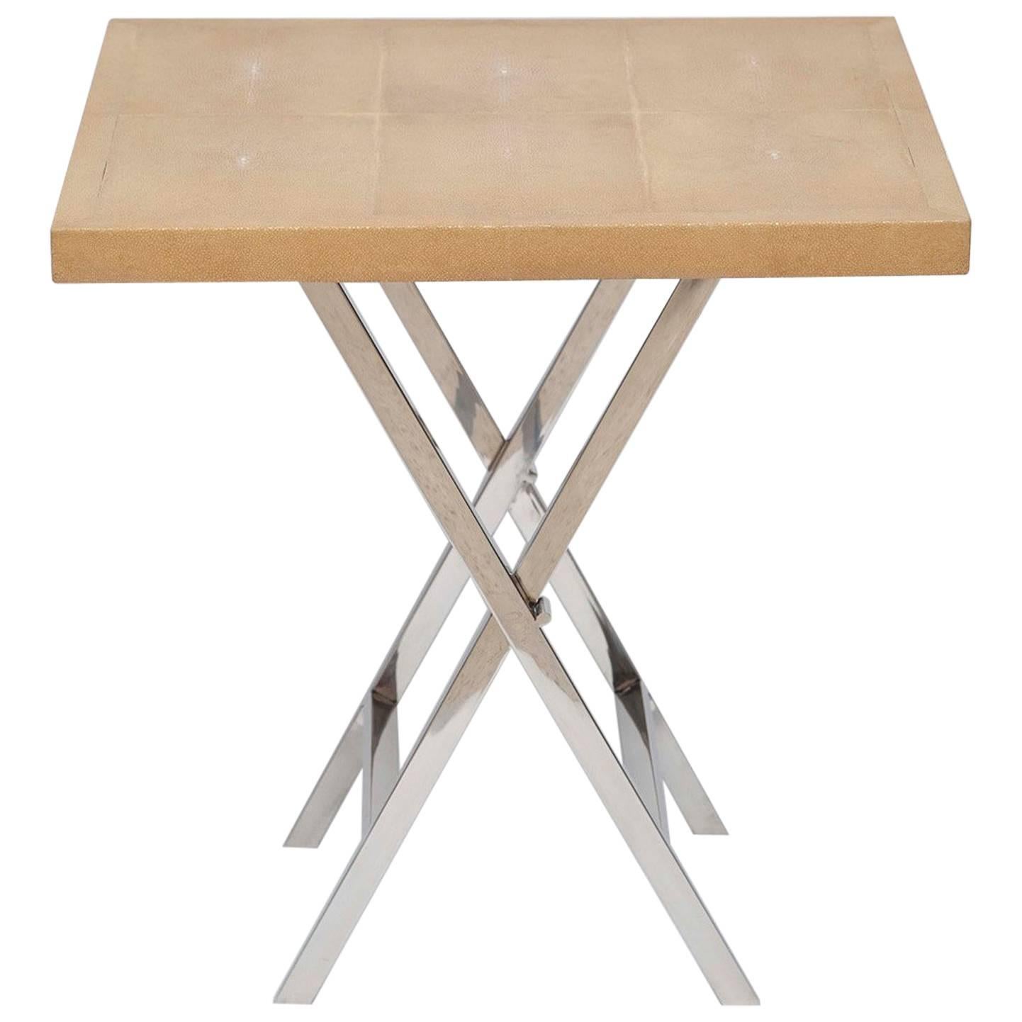 Shagreen and Polished Chrome Side Table