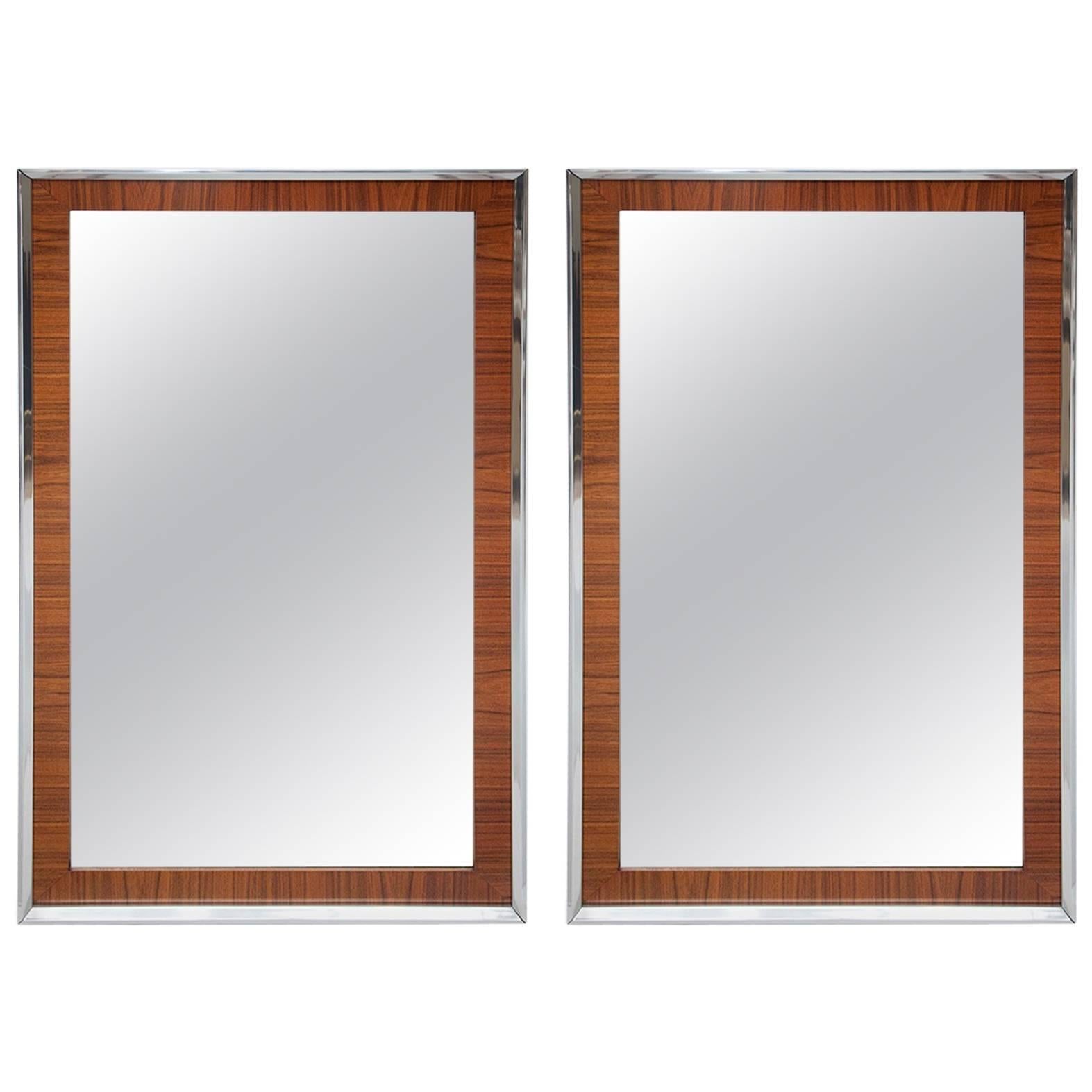 1960s Modernist Walnut and Polished Aluminium Mirrors