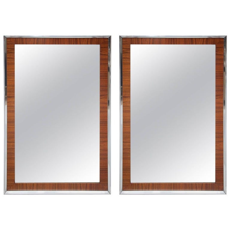 1960s Modernist Walnut and Polished Aluminium Mirrors For Sale