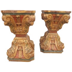 Pair of Painted Baroque Style Pedestal Consoles