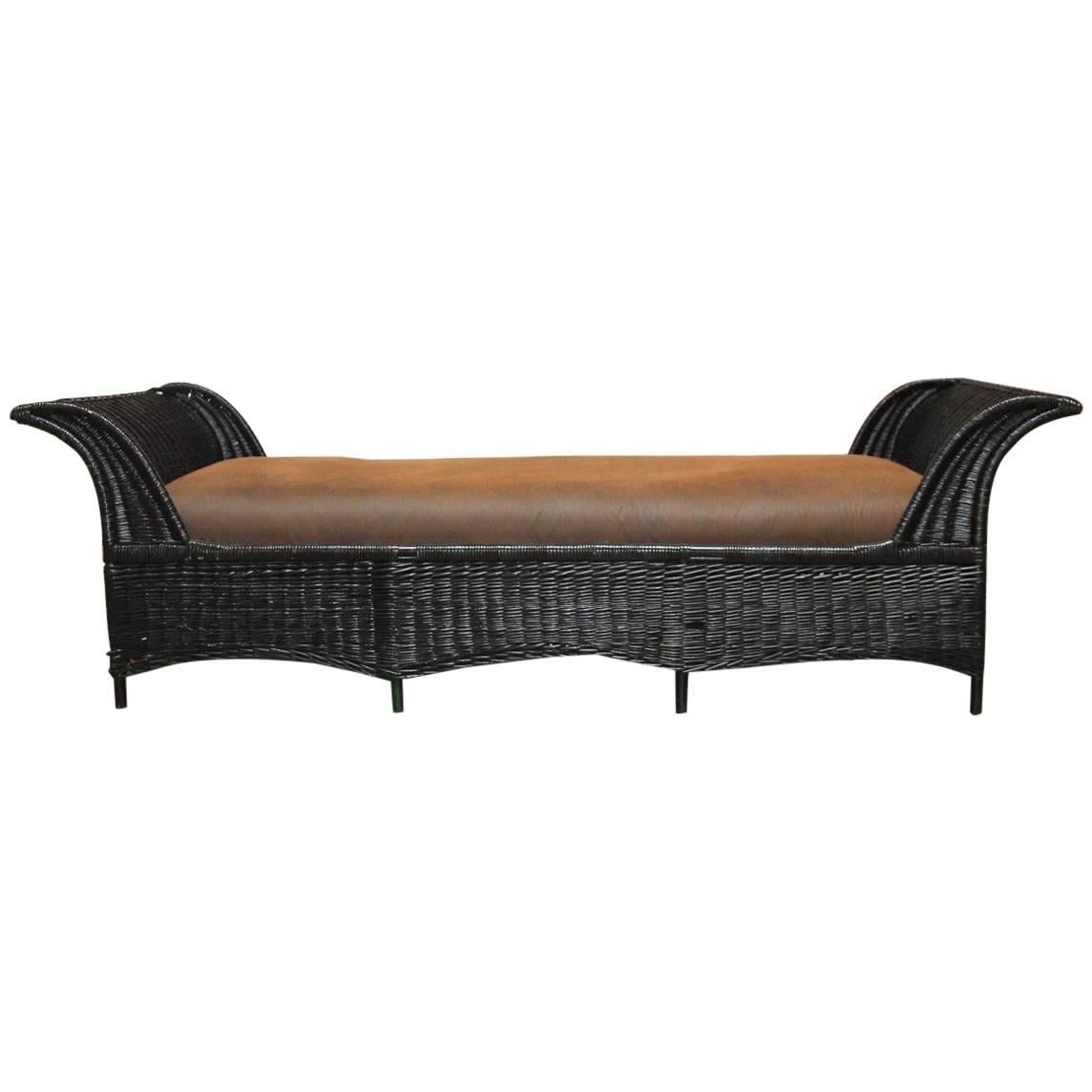 Black Lacquered Wicker Daybed