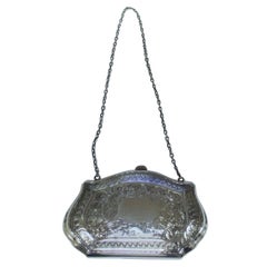 Old American "Bight Cut" Hand Engraved Heavy Sterling Ladies Purse