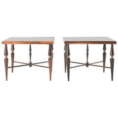 Pair of Rosewood Dainty Brass and Black Glass Square Side End Tables 10