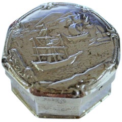 Old Dutch .833 Fine Silver Hand Chased Snuff or Pill Box with Sailing Motif