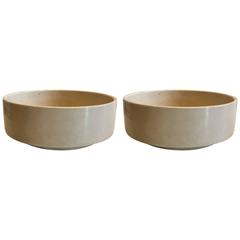 Pair of White Ceramic Architectural Low Planters by Gainey of California