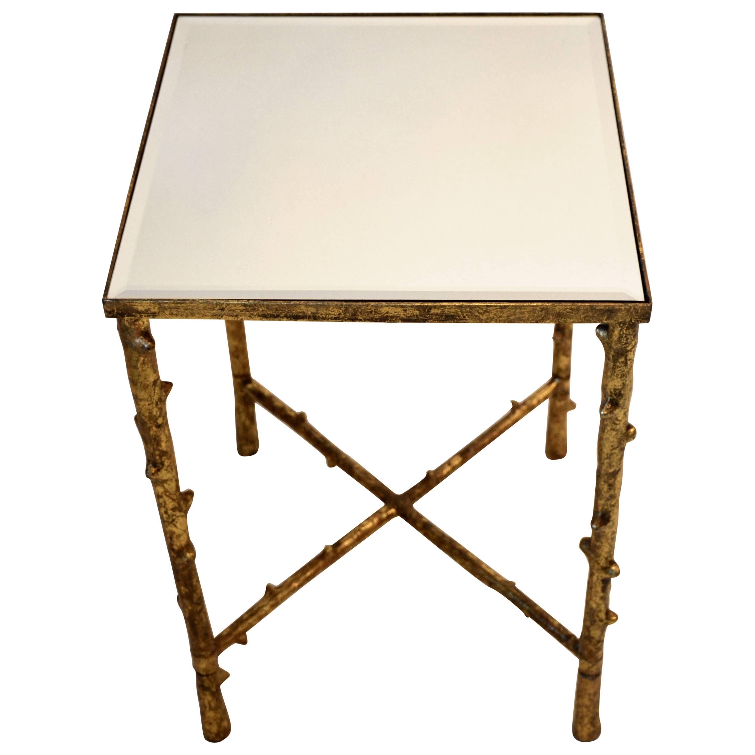 Beveled Mirror Top Side Table For Sale