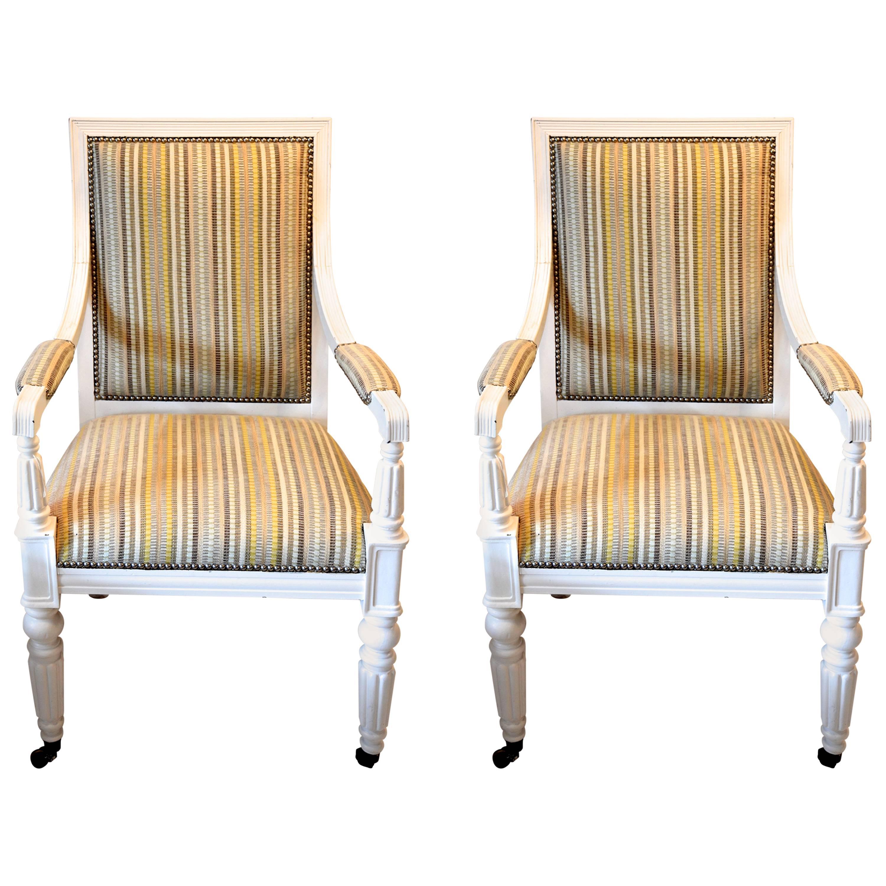Pair of White Lacquered Salon Chairs For Sale