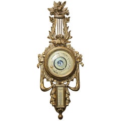 Italian Carved Giltwood Wall Barometer Thermometer