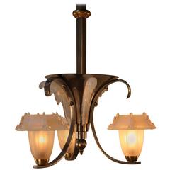 French Art Deco Opalescent Glass Chandelier 2
