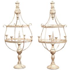 Large Pair of French Wood and Iron Painted Girandoles Candleholders on Stand Large Pair of French Wood and Iron Painted Girandoles Candleholders on Stand