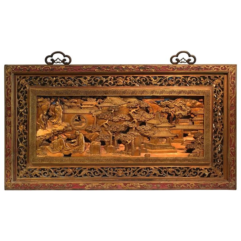 Chinese Carved and Pierced DoubleSided Gilt Lacquer Wall Panel, Qing