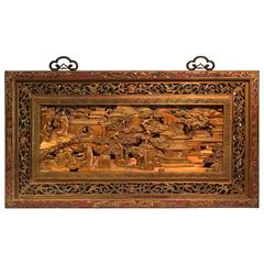 Antique Chinese Carved and Pierced Double-Sided Gilt Lacquer Wall Panel, Qing Dynasty