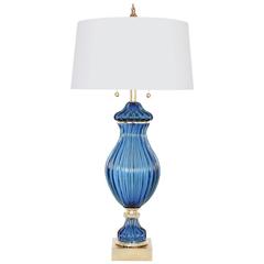 Restored Seguso for Marbro Blue Murano Glass Ribbed Lamp 4