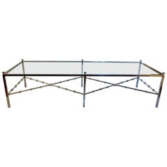 Maison Jansen Style Long Chrome Faux Bamboo Cocktail Table