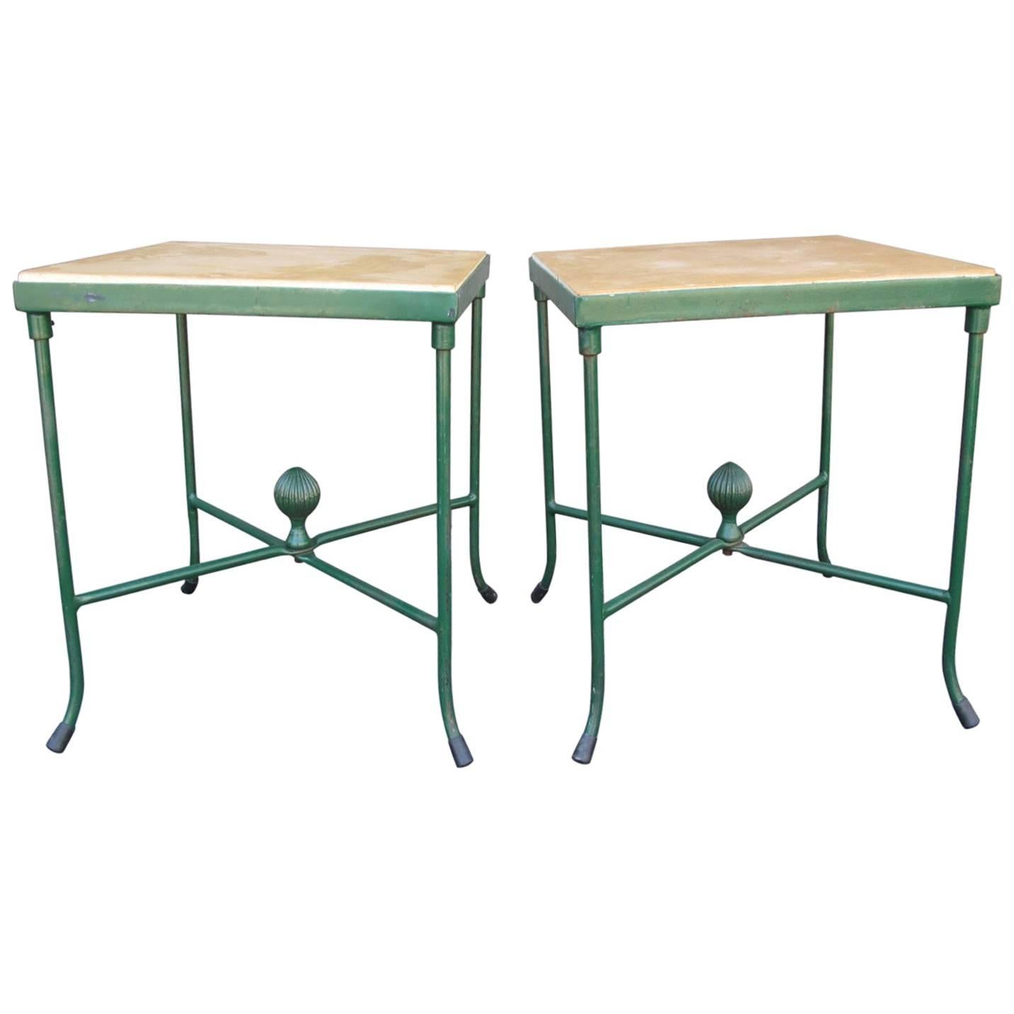 Pair of Stone and Iron Garden Tables