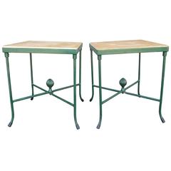 Pair of Stone and Iron Garden Tables
