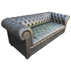 Green Leather Tufted Chesterfield Sofa