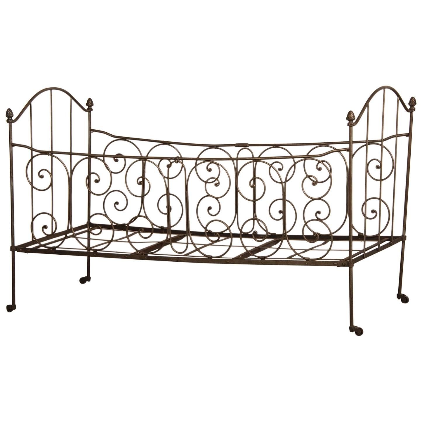 Antique French Iron Campaign (Folding) Bed, circa 1875 For Sale