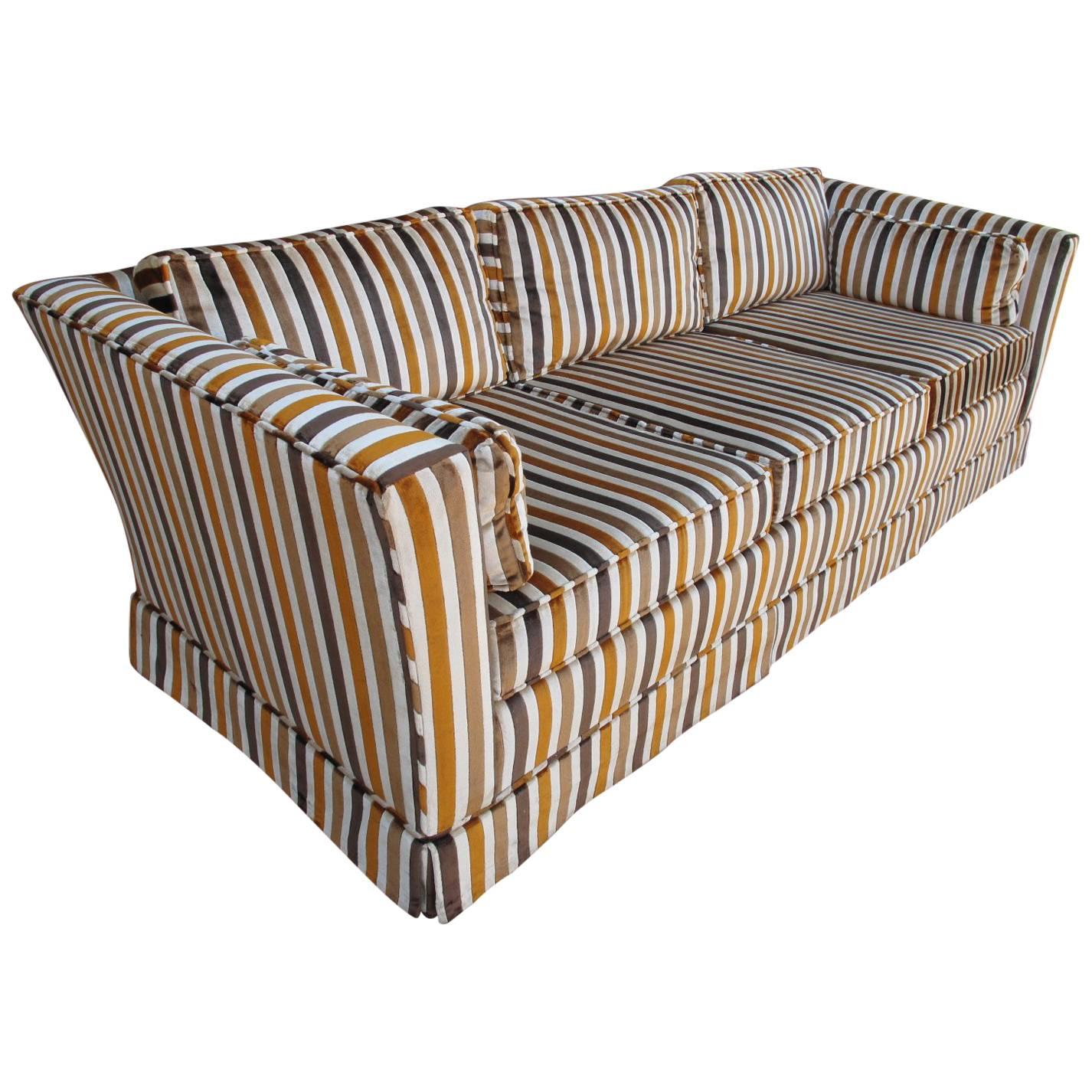 Tailored Mid-Century Sofa in Striped Velvet