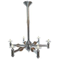 Art Deco Chrome and Brass Chandelier in the Style of Edward F. Caldwell & Co 1