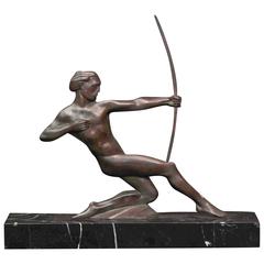 "Nude Male Archer, " Rare and Dramatic Art Deco Bronze Sculpture