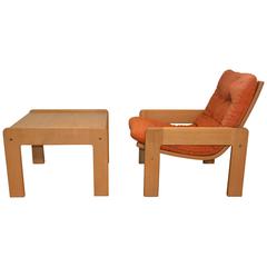 Pair of Yngve Ekström Oak Table and Chair, Swedish