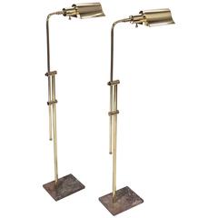 Pair of Brass and Marble Adjustable Reading Floor Lamps by Casella