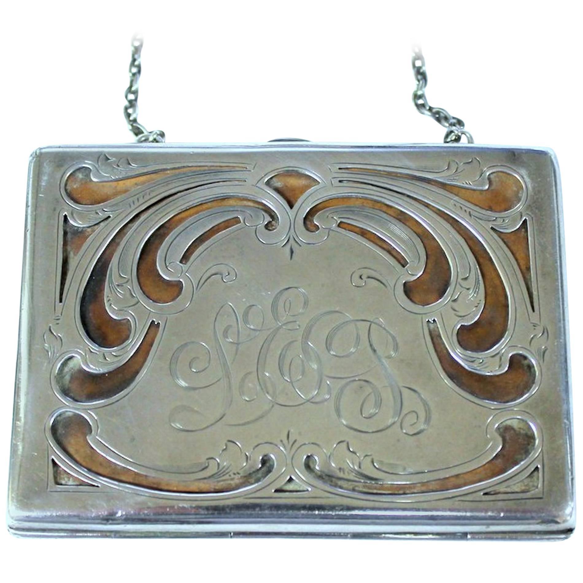 Antique American Hand Pierced and Engraved Sterling Card Case or Coin Purse For Sale