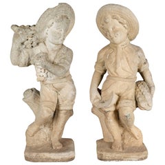 Pair of Italian Cast Stone Garden Statues