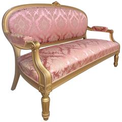 Early 20th Century Giltwood Louis XVI Style Walnut Sofa in Damask 11