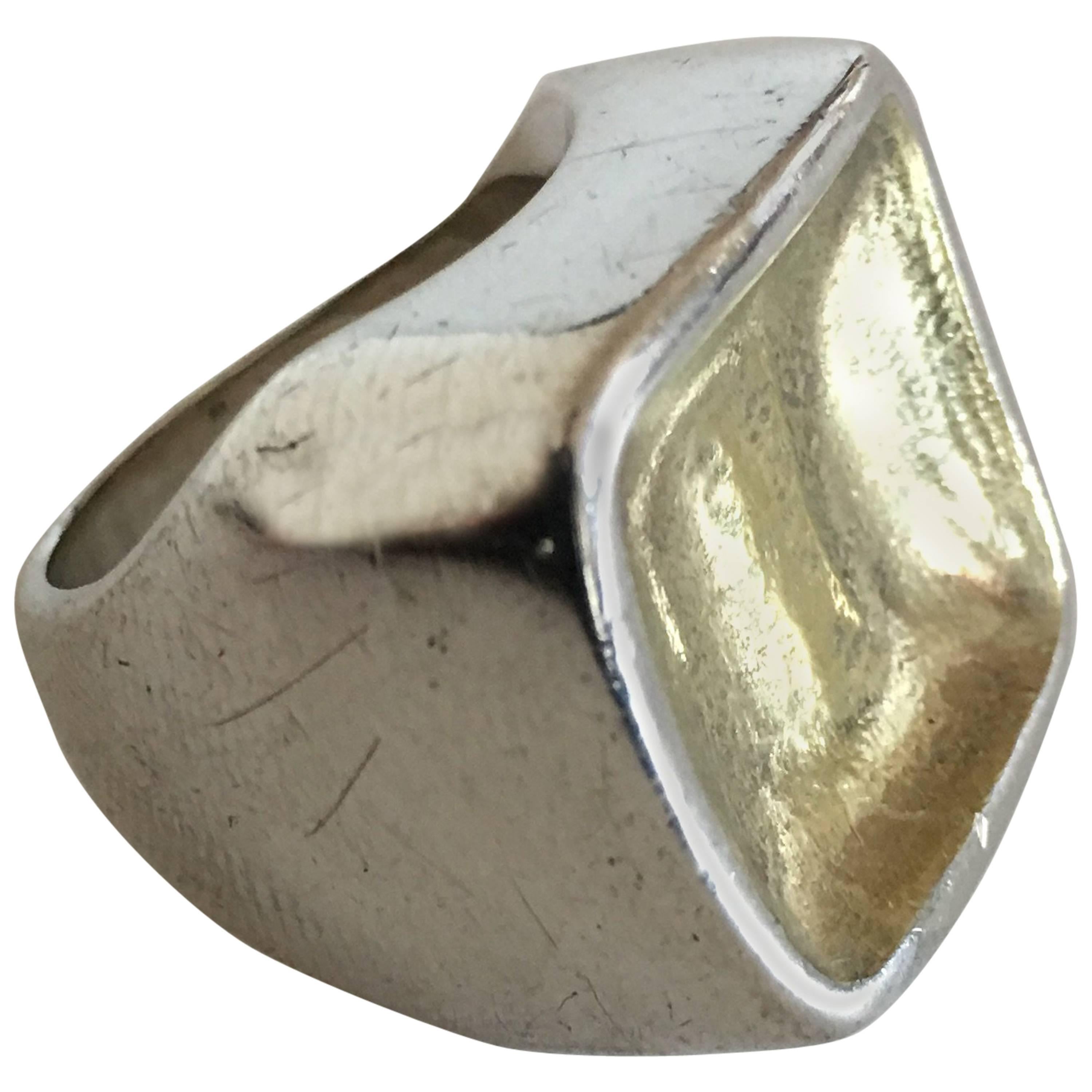 Hans Hansen Sterling Silver Ring with Gilded Top