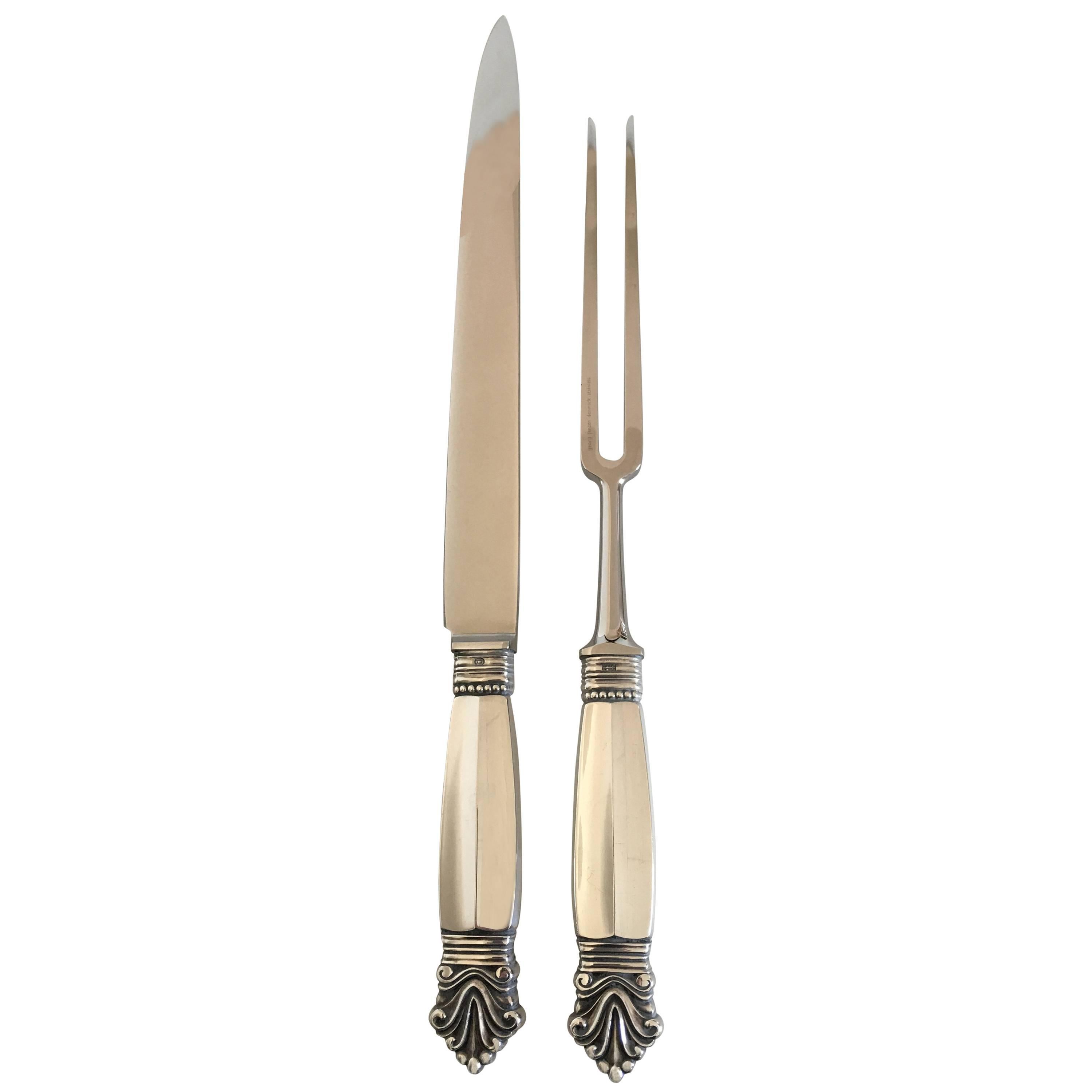 Georg Jensen Acanthus Carving Set in Sterling Silver and Stainless Steel