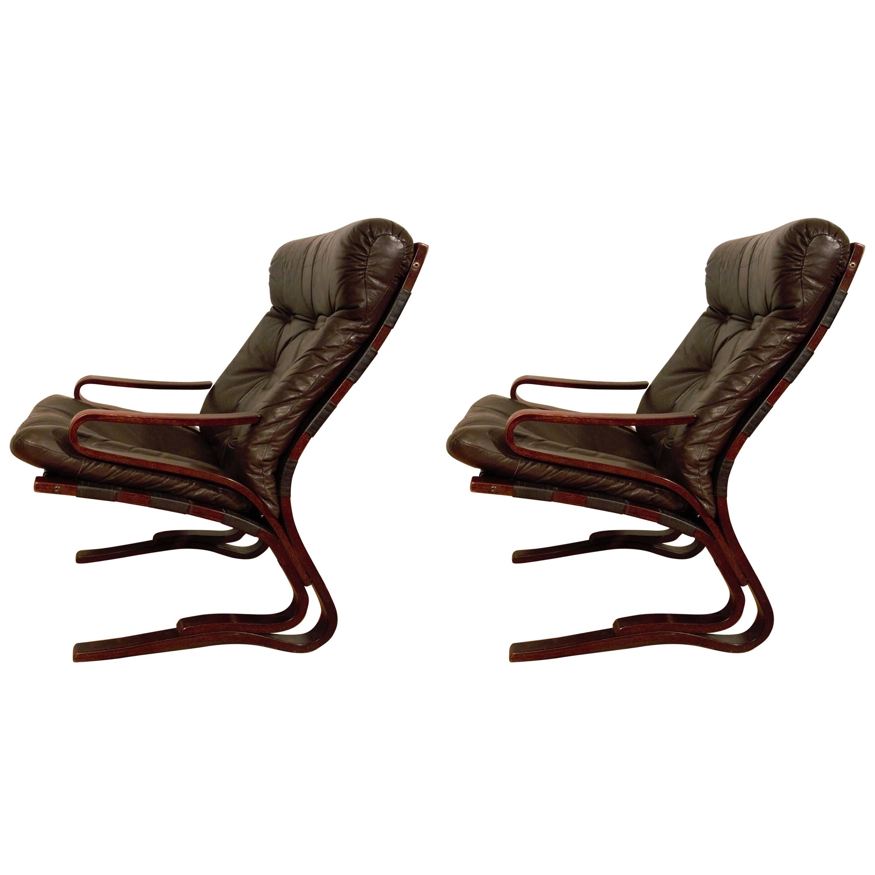 Kengu Pirate Brown Leather Chair Pair, Norway For Sale