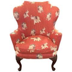 Vintage Classic Queen Anne Upholstered Wing Chair with Turned Legs