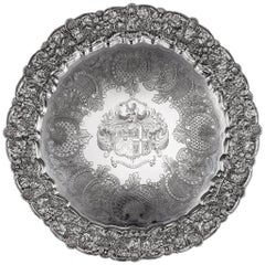 Antique 19th Century Georgian Exceptional Solid Silver Salver Tray J E Terrey circa 1825