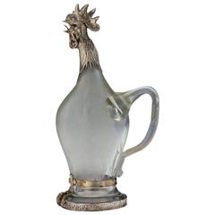 Antique German Solid Silver and Etched Glass Novelty Decanter, circa 1890