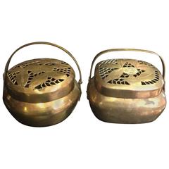 China Antique Pair of Metal Incense Burners and Hand Warmers, 19th Century