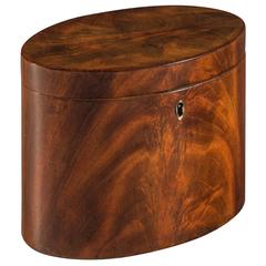 George III Period 18th Century Flamed Mahogany Oval Tea Caddy